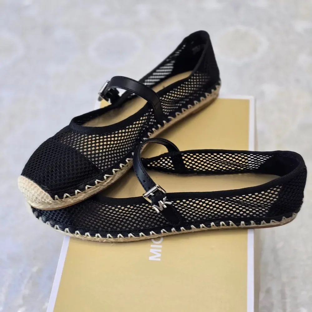 Michael Kors Black Mesh Espadrille Mary Jane Flats